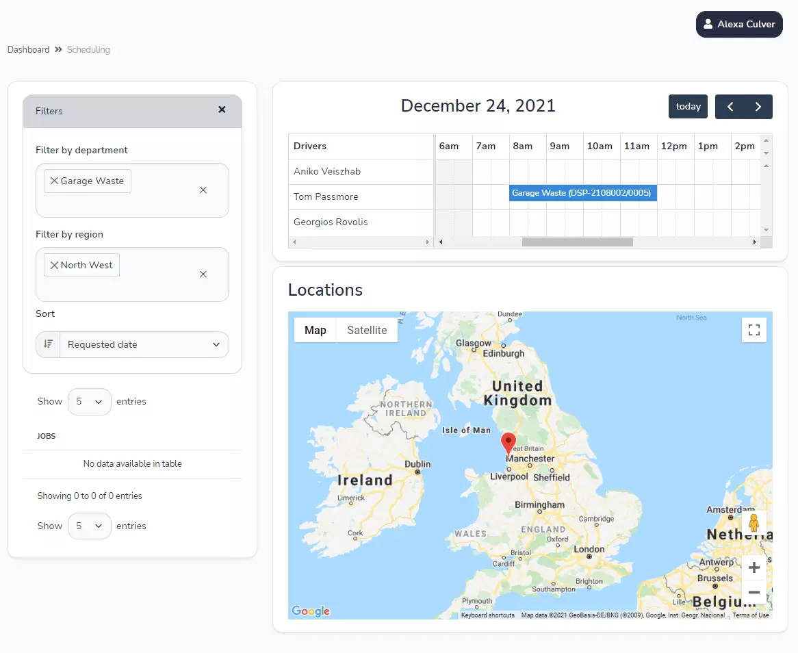 Screen capture showcasing Dsposal's Paperwork module regarding vehicle scheduling