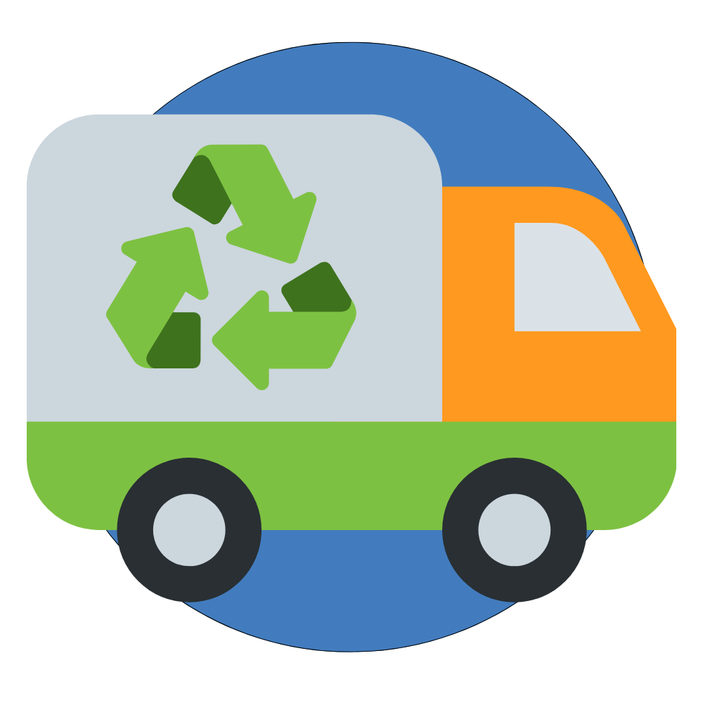 Icon showing a recycling vehicle travelling left to right
